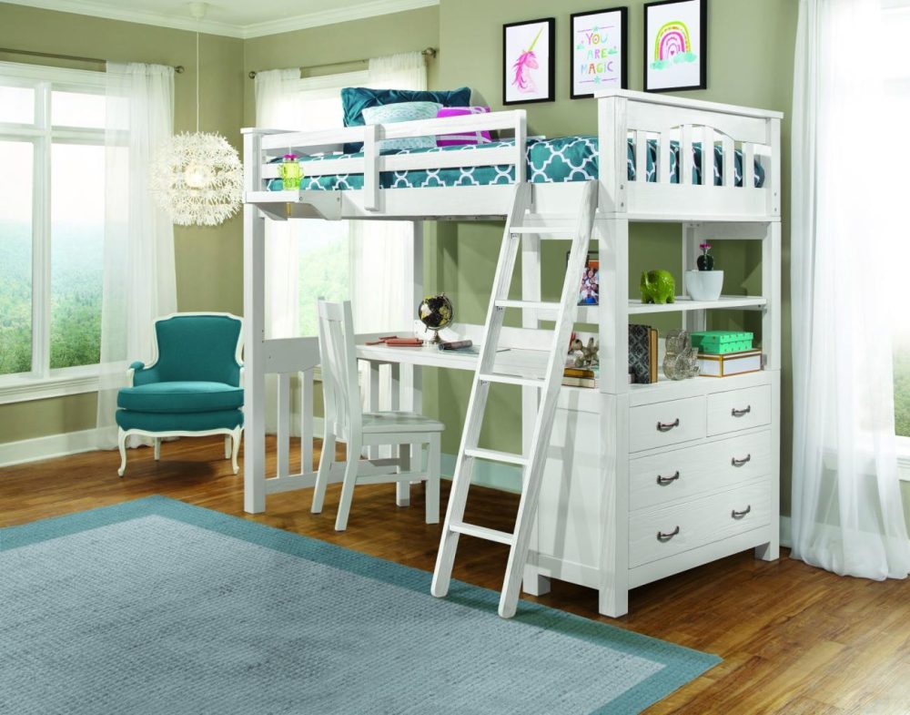 Beds | Highlands Wood Twin Loft Bed With Desk, Chair, And Hanging Nightstand Bedroom Beds