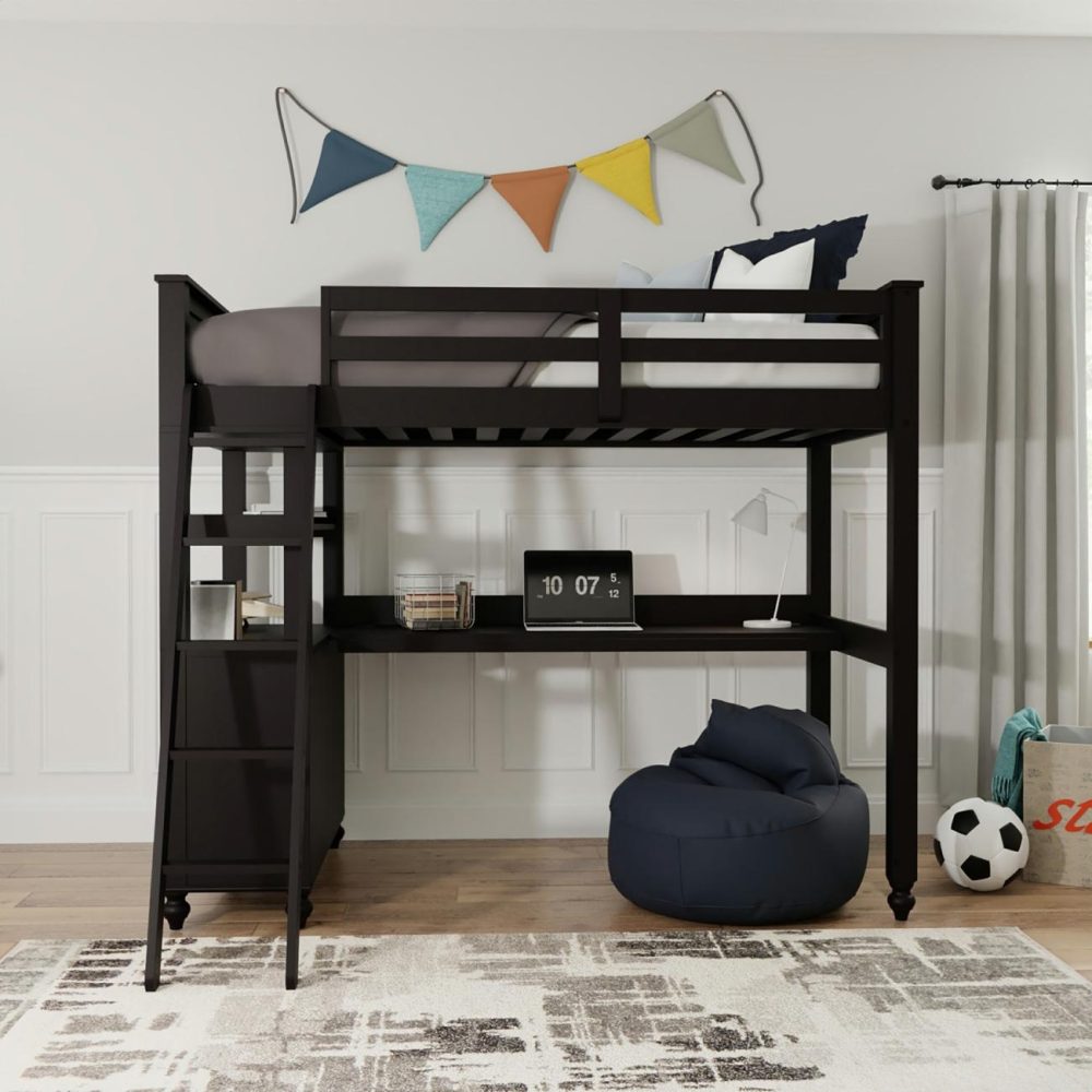 Beds | Lake House Wood Loft Bed With Desk And Chest Bedroom Beds