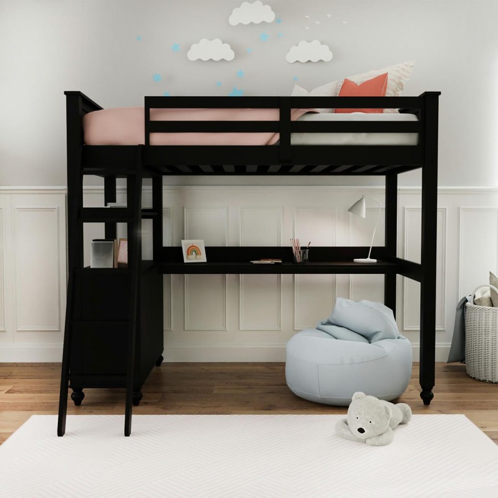 Beds | Lake House Wood Loft Bed With Desk And Chest Bedroom Beds