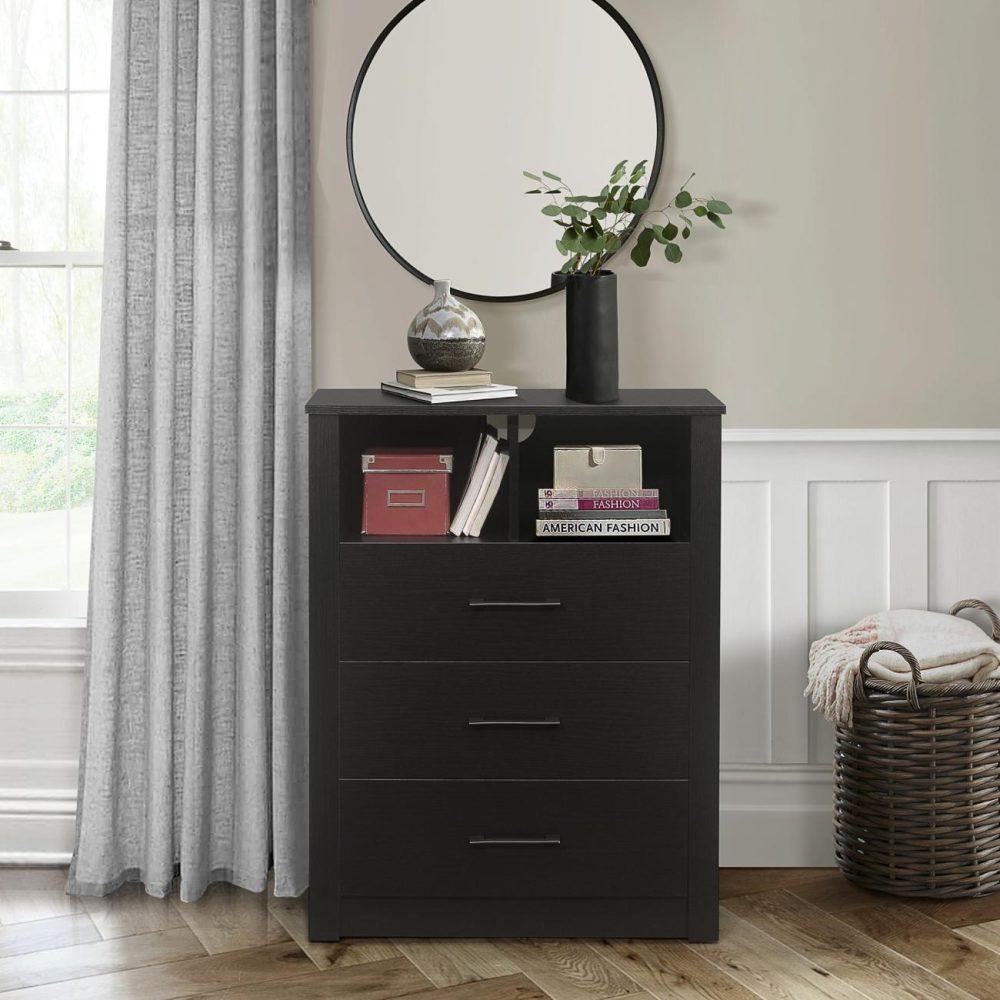 Dressers | Coby Wood 3 Drawer Dresser Bedroom Black Oak