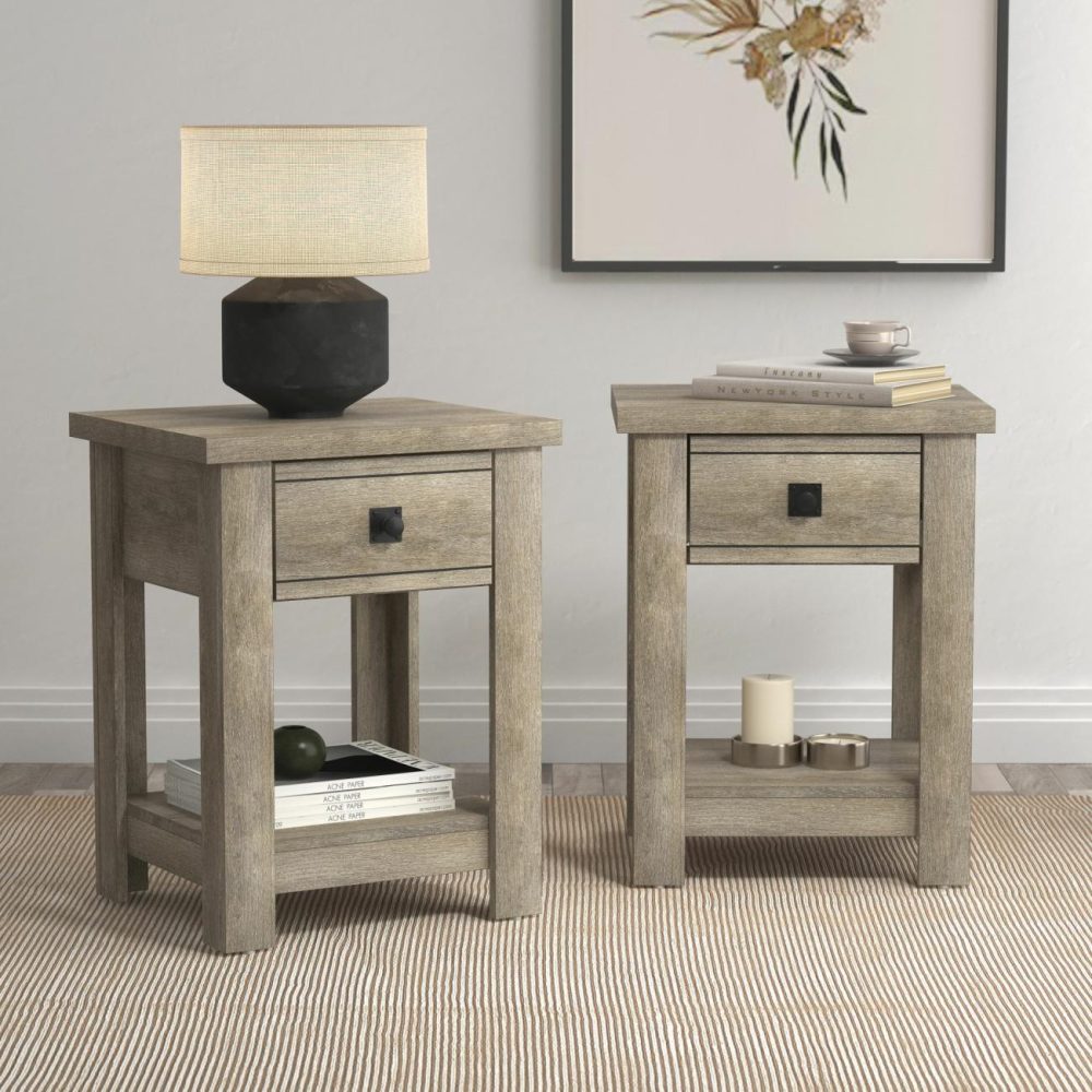 Nightstands | Addison Wood Nightstand Bedroom Driftwood Gray