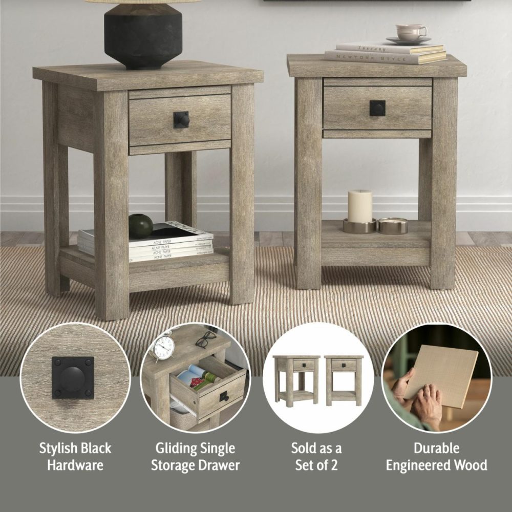 Nightstands | Addison Wood Nightstand Bedroom Driftwood Gray