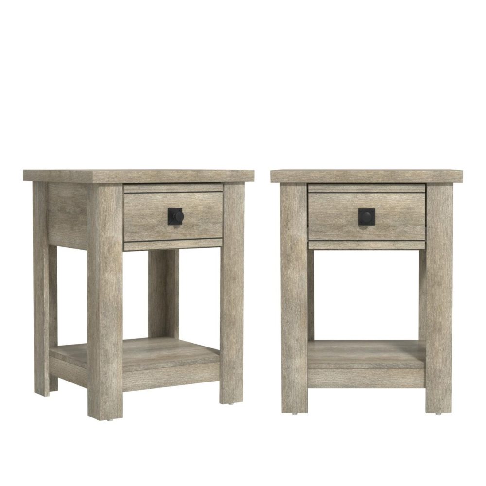 Nightstands | Addison Wood Nightstand Bedroom Driftwood Gray