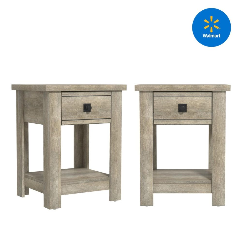 Nightstands | Addison Wood Nightstand Bedroom Driftwood Gray