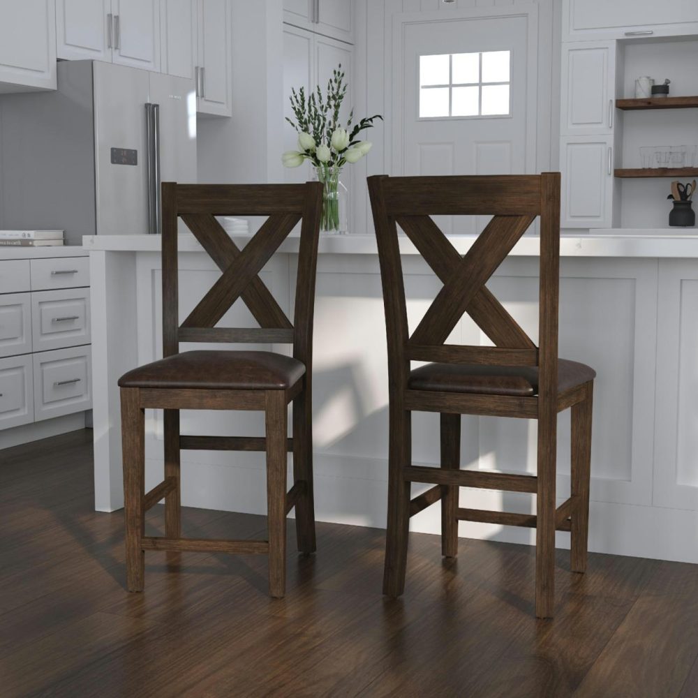 Seating | Spencer Wood Stool, Set Of 2 Kitchen & Dining Dark Espresso Wire Brush