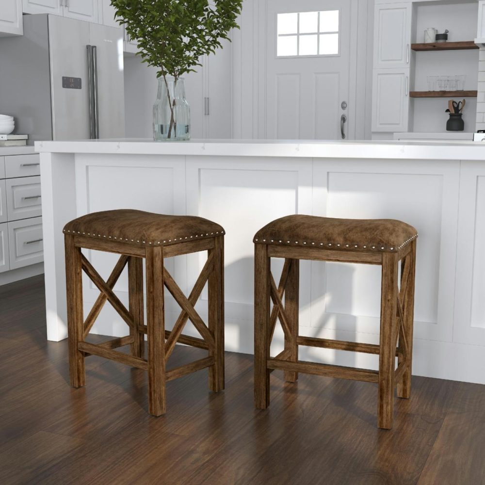 Seating | Willow Bend Wood Stool, Set Of 2 Kitchen & Dining Antique Walnut