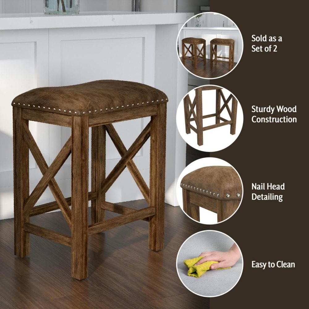 Seating | Willow Bend Wood Stool, Set Of 2 Kitchen & Dining Antique Walnut