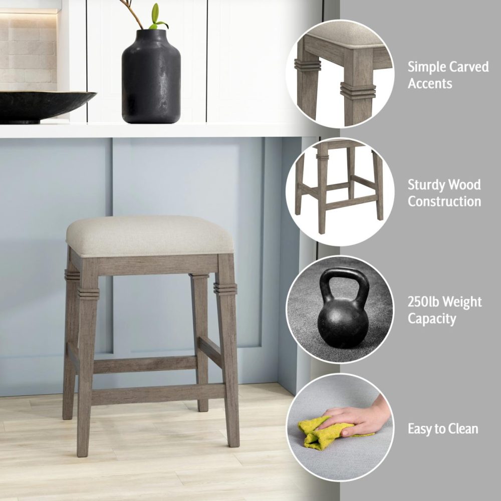 Stools | Arabella Wood Stool Kitchen & Dining Distressed Gray