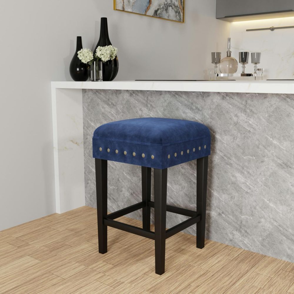 Stools | Cassidy Wood Stool Kitchen & Dining Black with Blue