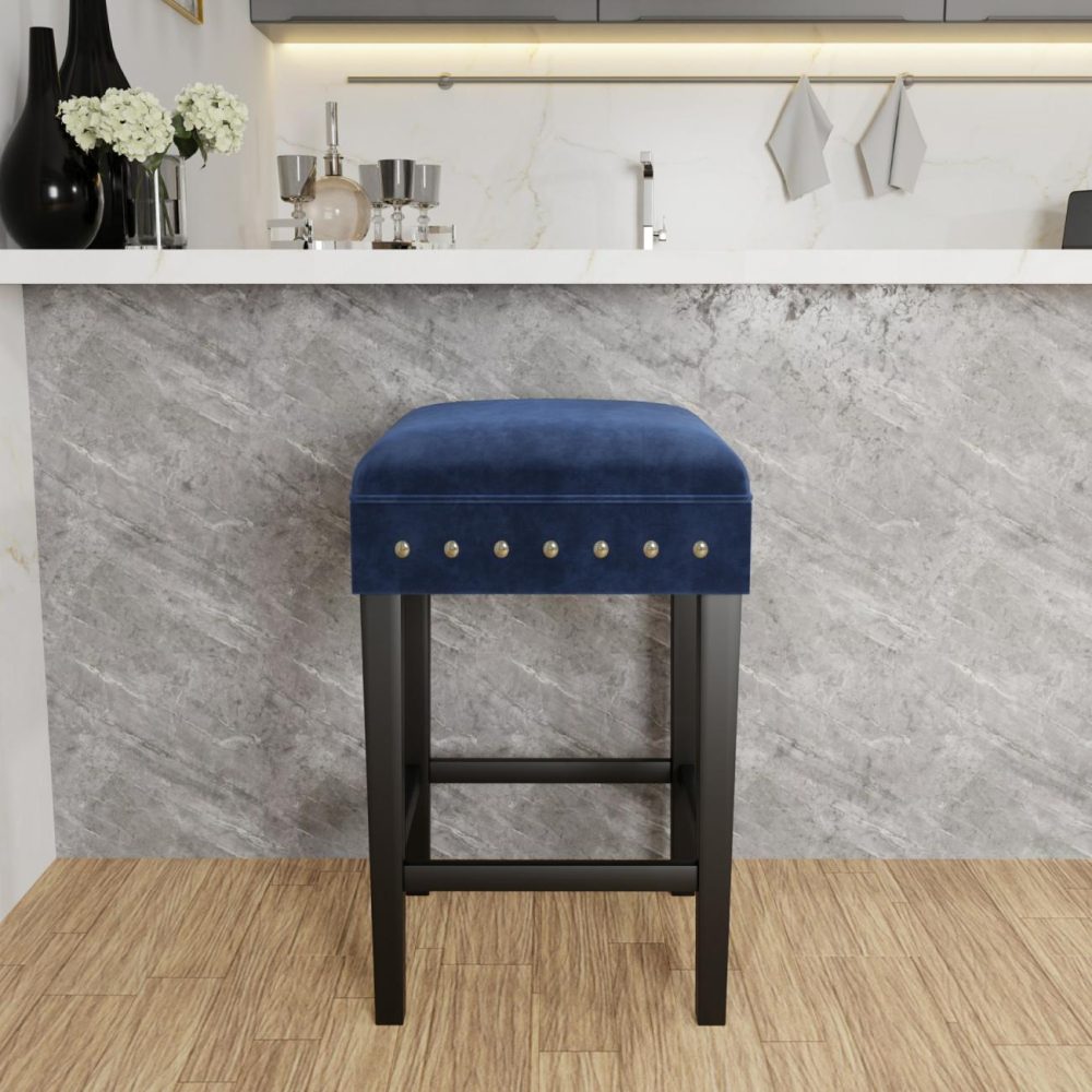 Stools | Cassidy Wood Stool Kitchen & Dining Black with Blue