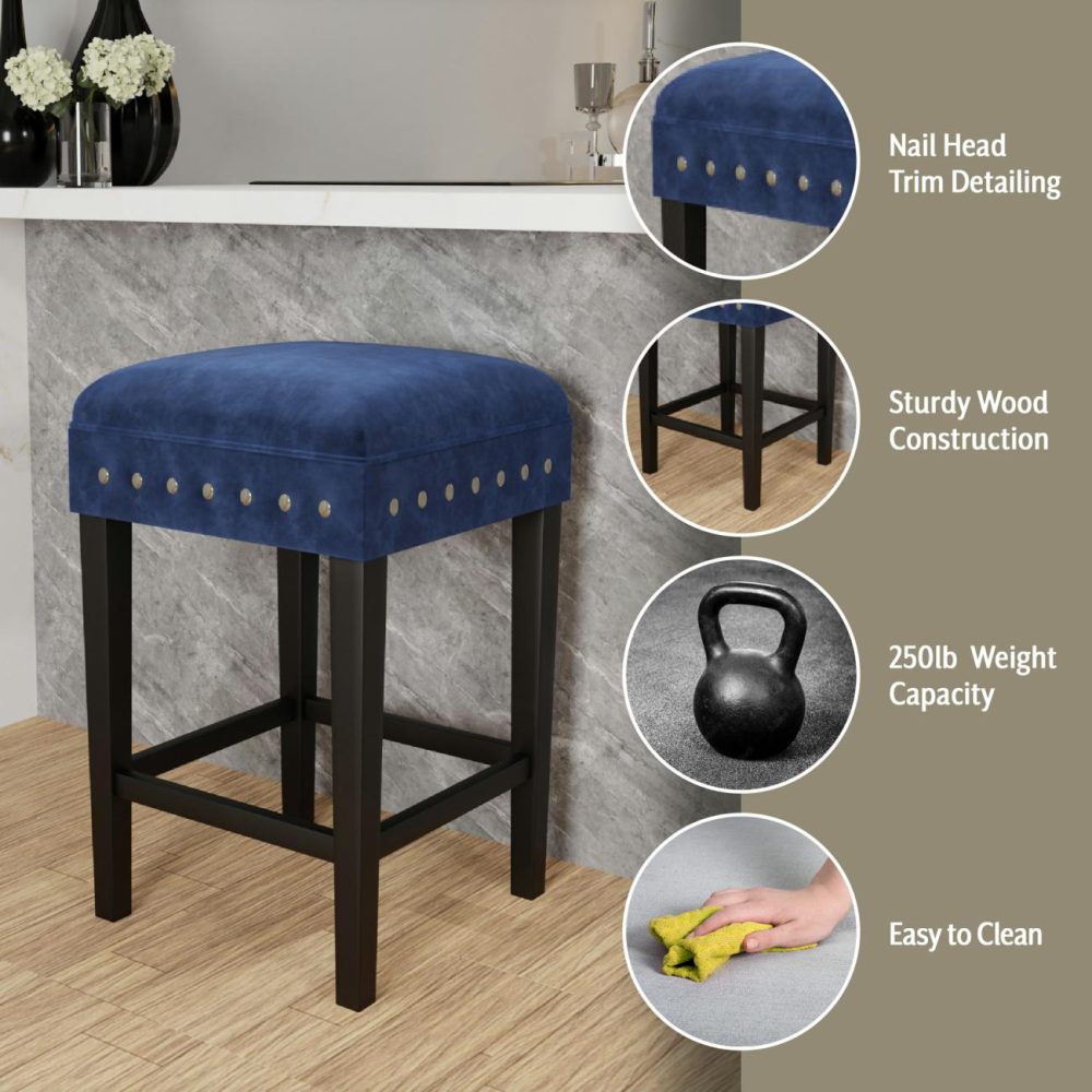 Stools | Cassidy Wood Stool Kitchen & Dining Black with Blue