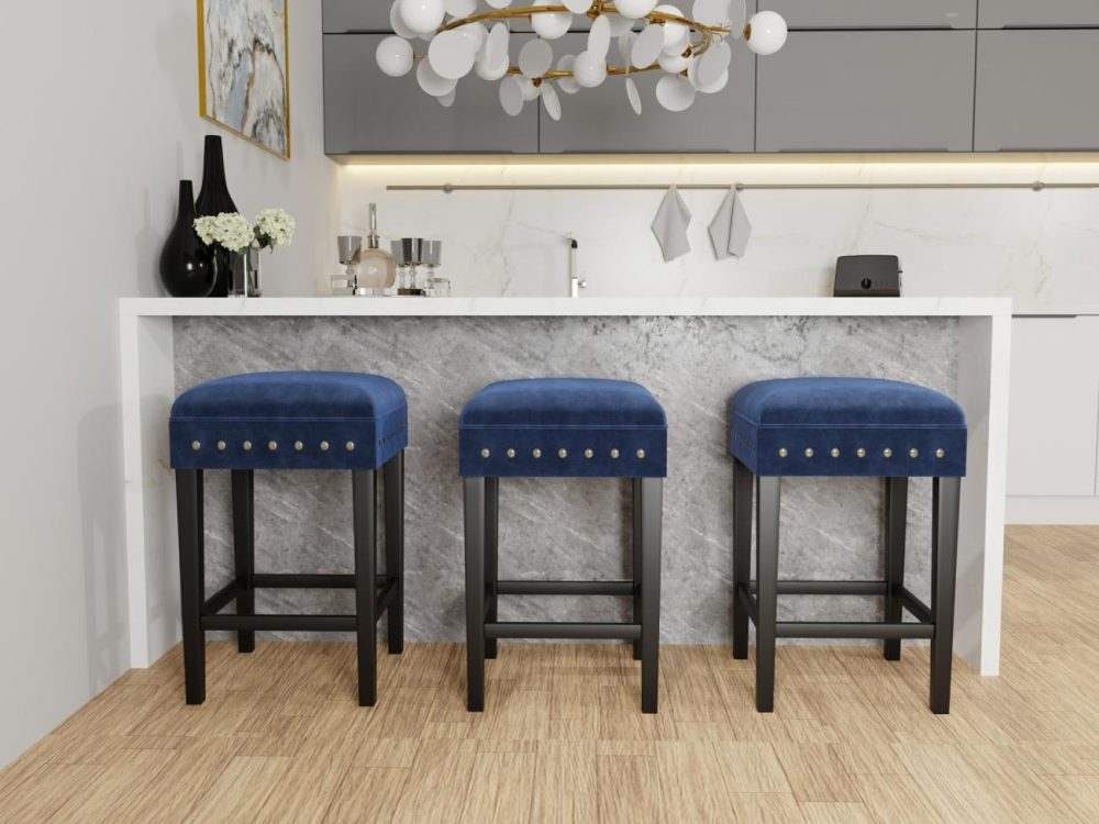 Stools | Cassidy Wood Stool Kitchen & Dining Black with Blue