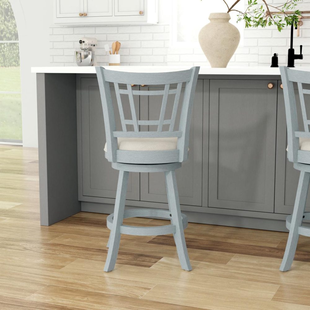 Stools | Glenway Wood Stool Kitchen & Dining Blue Wire brush