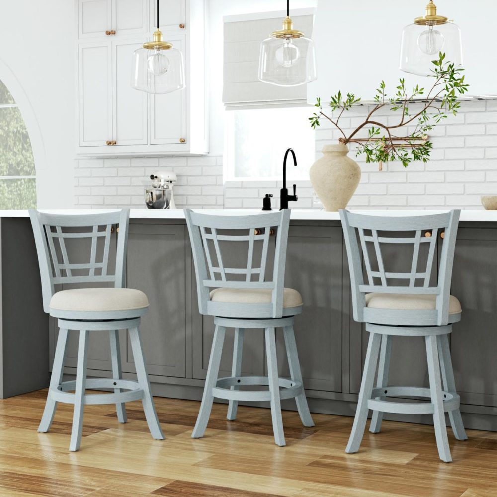 Stools | Glenway Wood Stool Kitchen & Dining Blue Wire brush