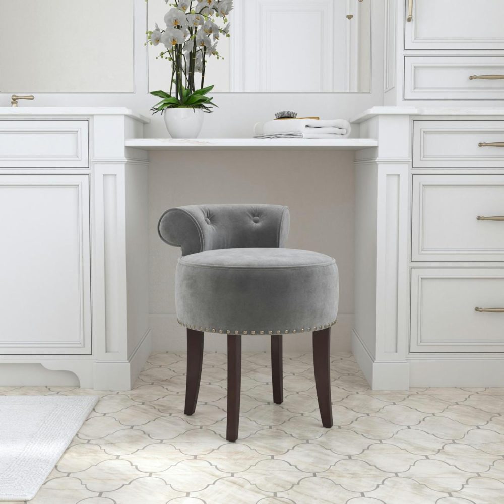 Stools | Lena Wood Vanity Stool Seating Gray