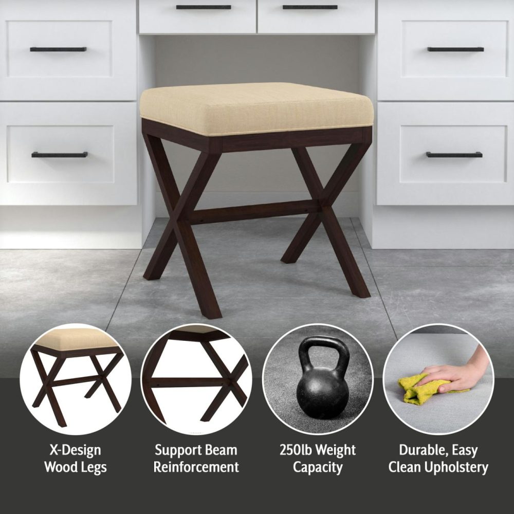 Stools | Morgan Wood Vanity Stool Seating Golden Beige