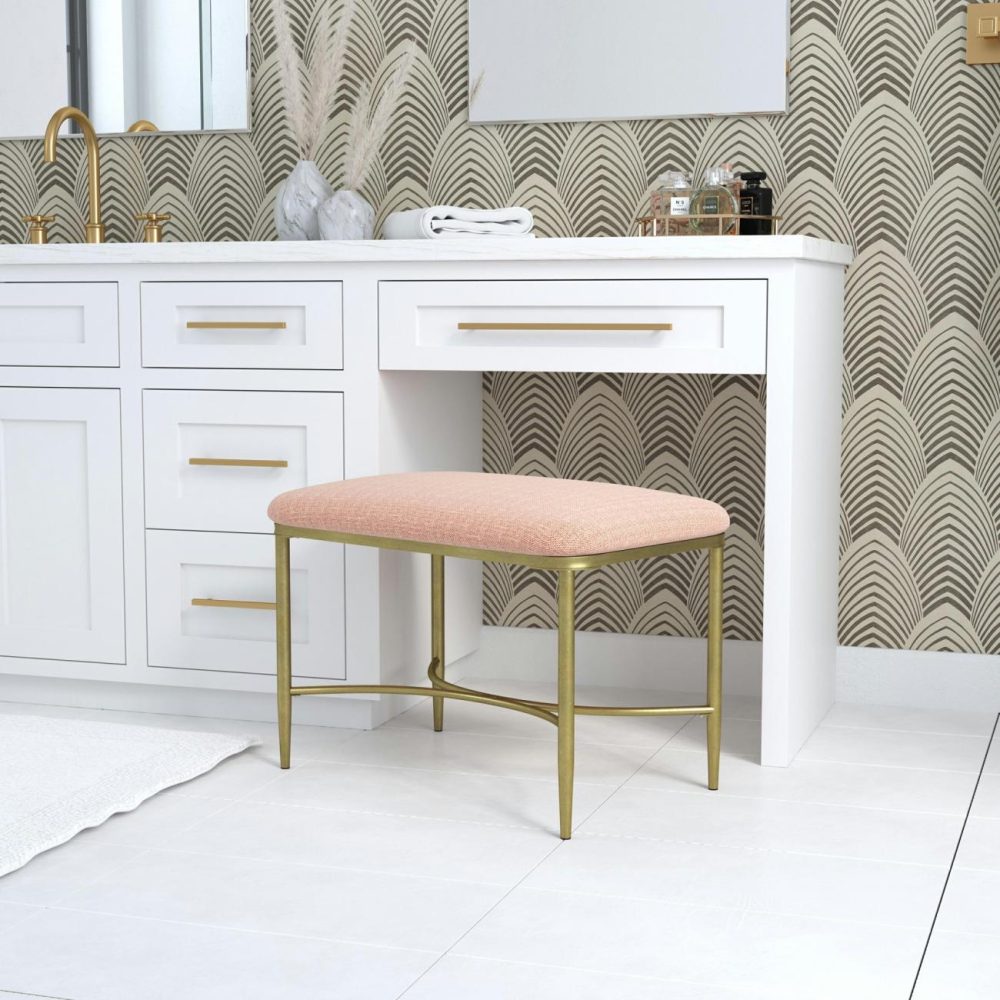 Stools | Wimberly Metal Vanity Stool Seating Gold with Coral