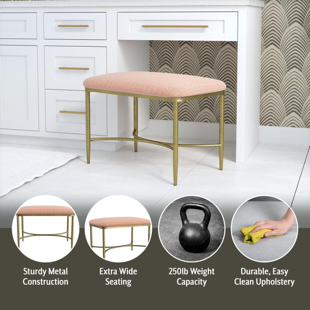 Stools | Wimberly Metal Vanity Stool Seating Gold with Coral