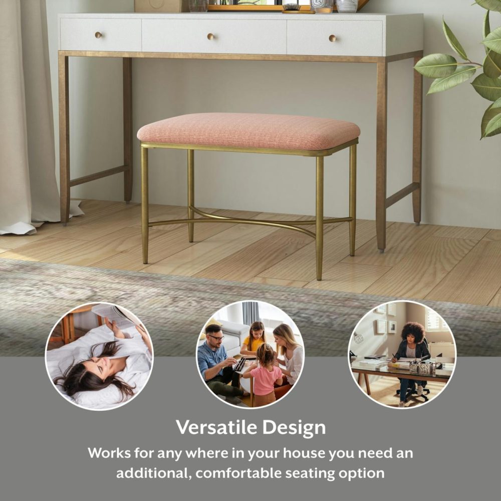 Stools | Wimberly Metal Vanity Stool Seating Gold with Coral