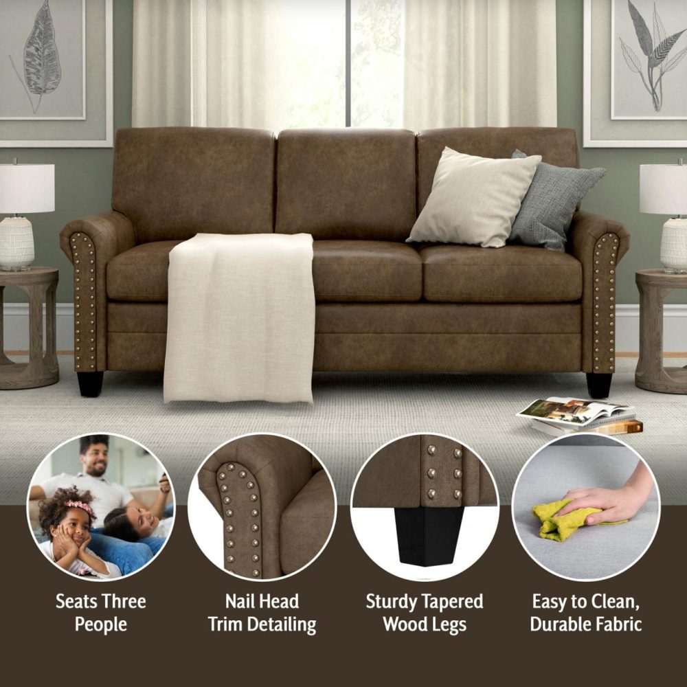 Sofas | Barroway Upholstered Sofa Seating Antique Brown